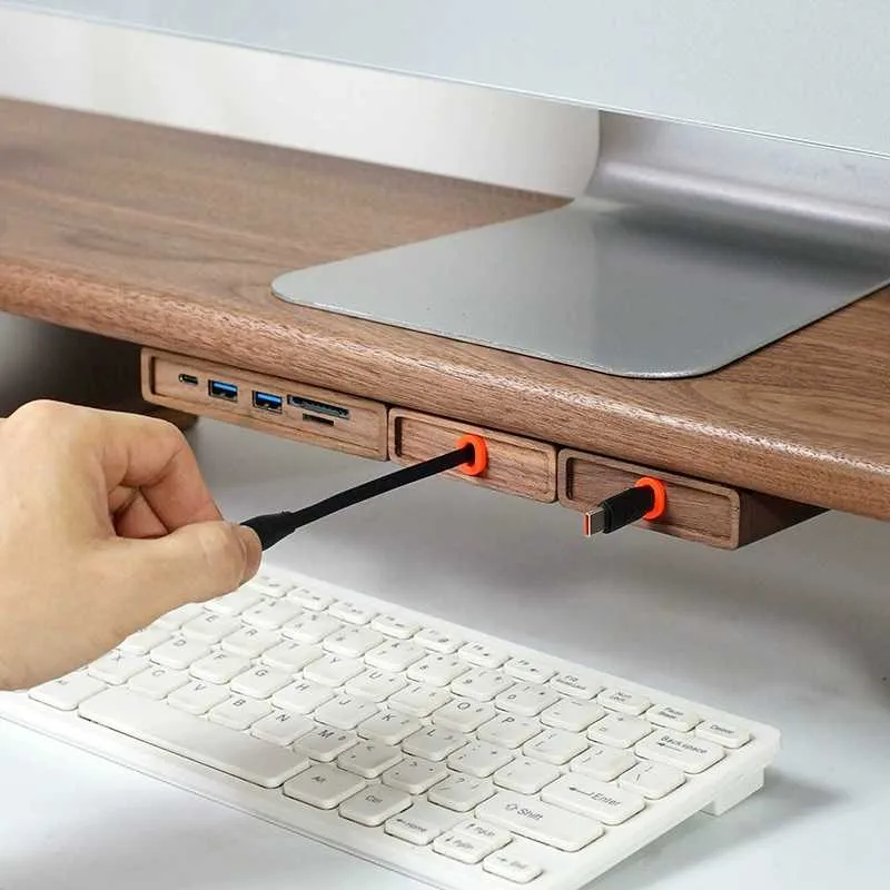 Wooden Retractable Charging Cable For Desk